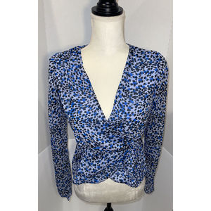 Women’s Express Wrapfront Long Sleeve Blouse - Blue - Size S